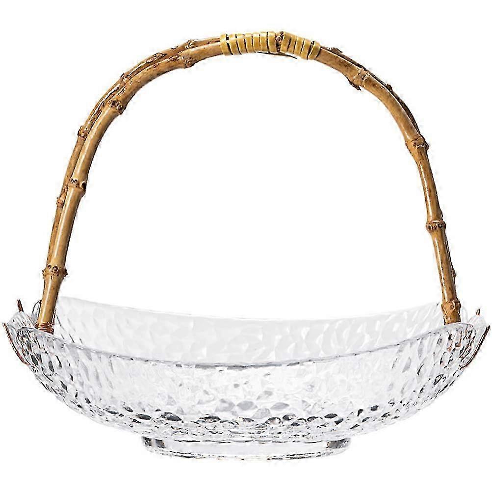 Cesta de Frutas de Vidro com Alça para Lanches Bandeja de Servir Prato para Decoração de Cozinha 8.6 Polegadas x 6 Polegadas