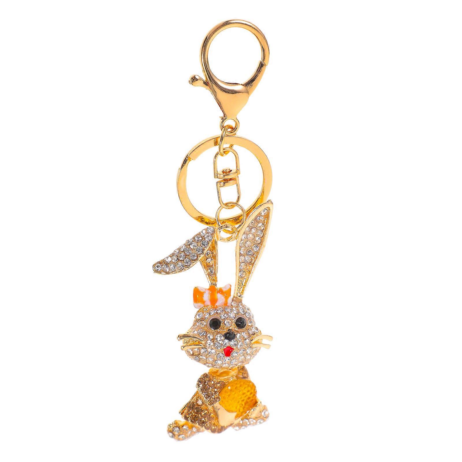 Key Chain Wallet Rhinestone Keychain Rabbit Shape For Everyday Use 13.00X3.60X2.00CM Zinc Alloy 1 Pair
