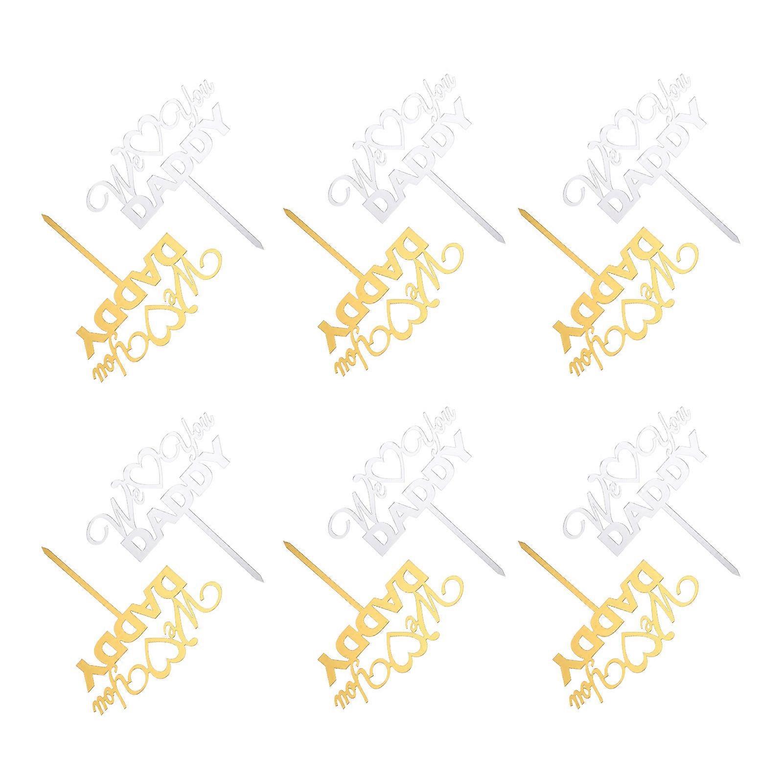 Father's Day Cake Toppers Acrylic Decor Assorted Color Easy to Insert into Cakes 10 Pieces
