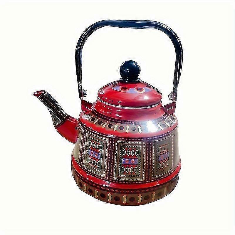 1pc Enamel Kettle, Tea Pot, Coffee Pot, Milk Tea Pot, Geometric Patterns Multifunctional Enamel Kettle, Induction Cooker Gas Stove Universal, For Kitc