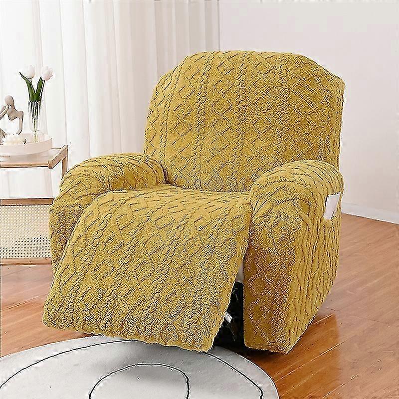 Set of 4 Geometric Jacquard Soft Plush Recliner Covers Non-Slip Furniture Protectors with Elastic Bottom for Kids and Pets