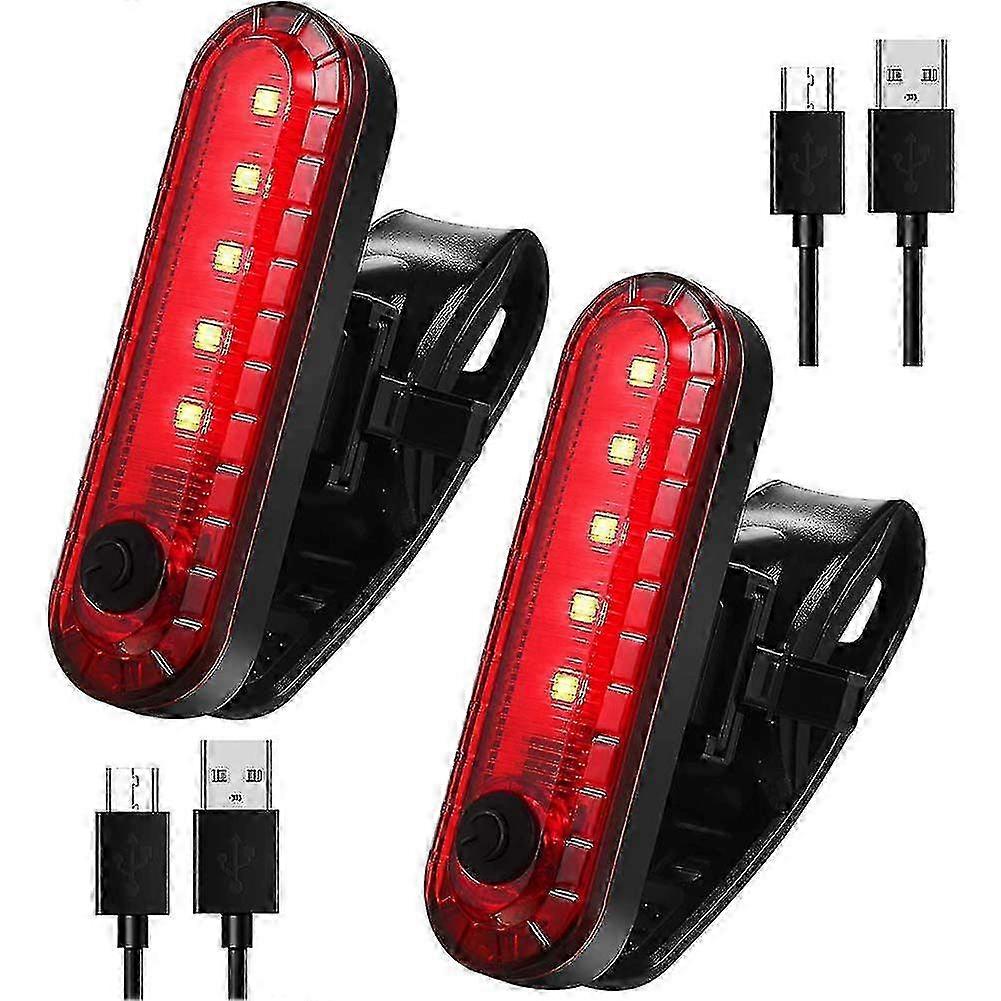 2 Pcs USB Rechargeable LED Bicycle Tail Light Bright 4 Modes Waterproof Rear Light