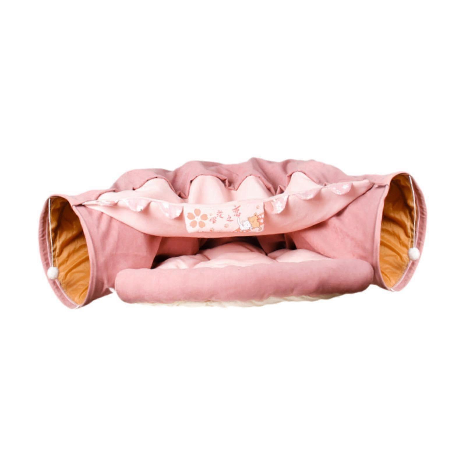 AWHAO Cat Tunnel Bed, Pet Tunnel 2 in 1 with Play Toy for Relaxation, Small, Medium and Large Cats, Pink