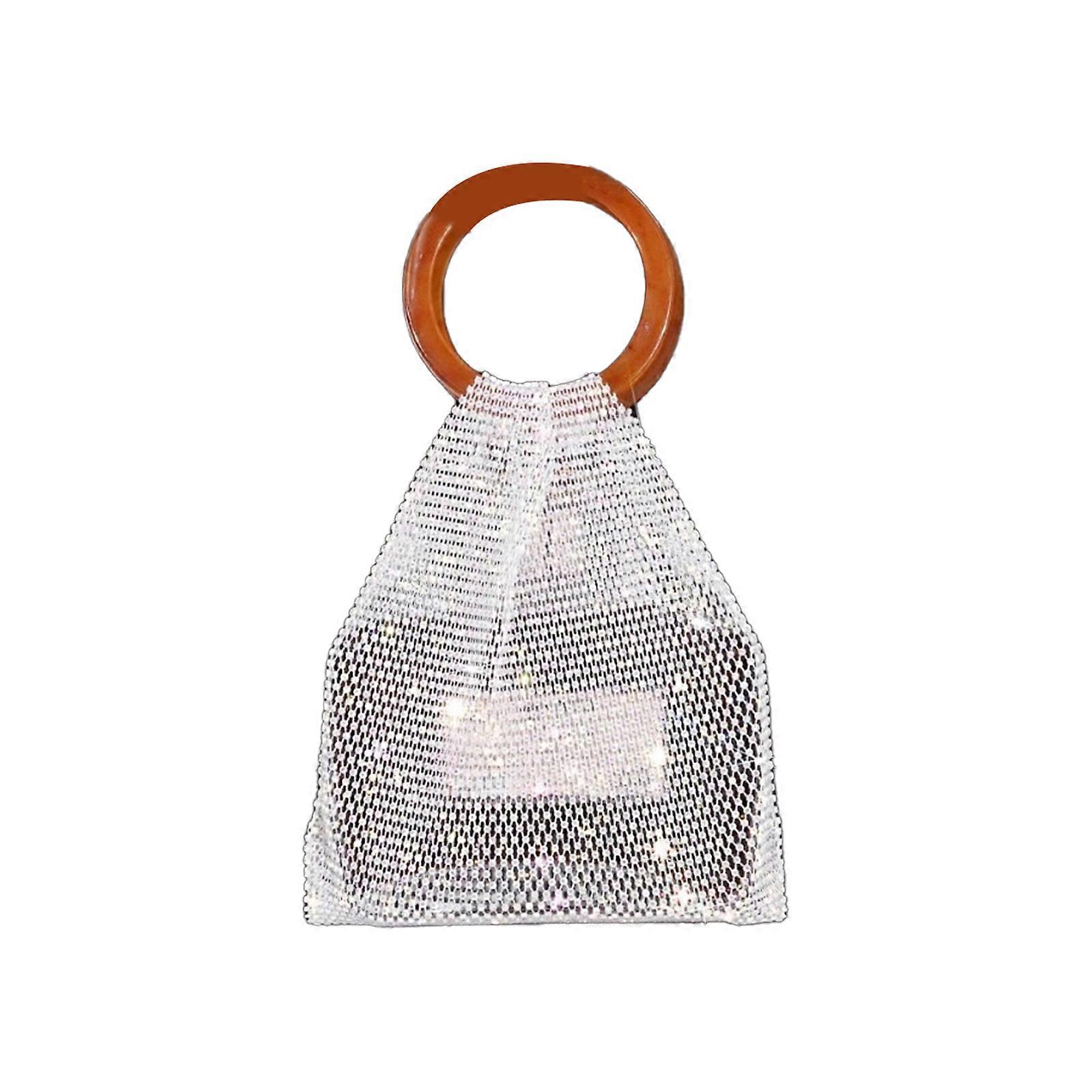 Artistics Handwoven Rhinestones Handheld Bag Accessory for Bottle Storage and Daily Use Items With Secure Compartments White