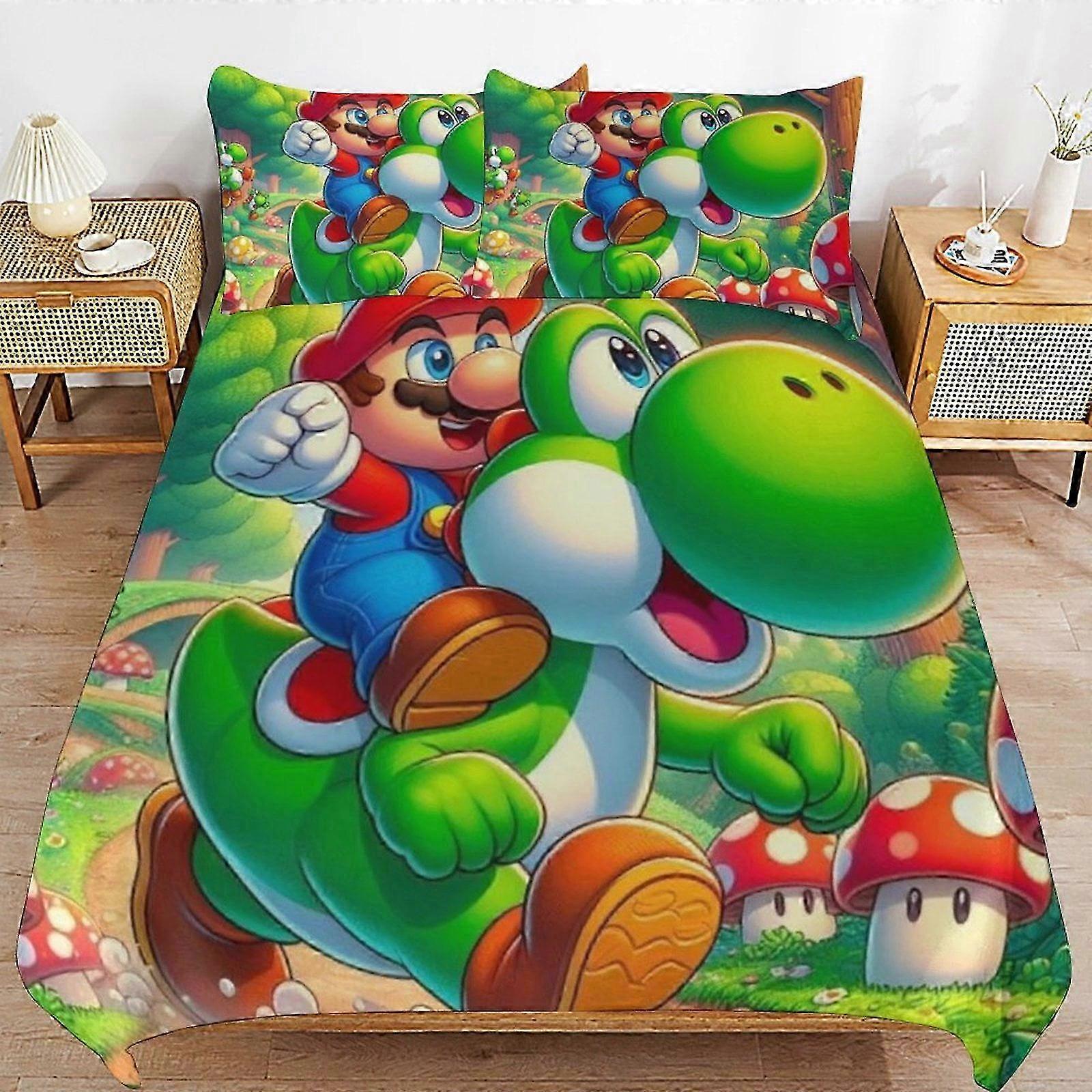Conjunto de cama compatível com tema de jogos, edredom de 3 peças, conjunto de capa de edredom de microfibra macia com fecho de zíper