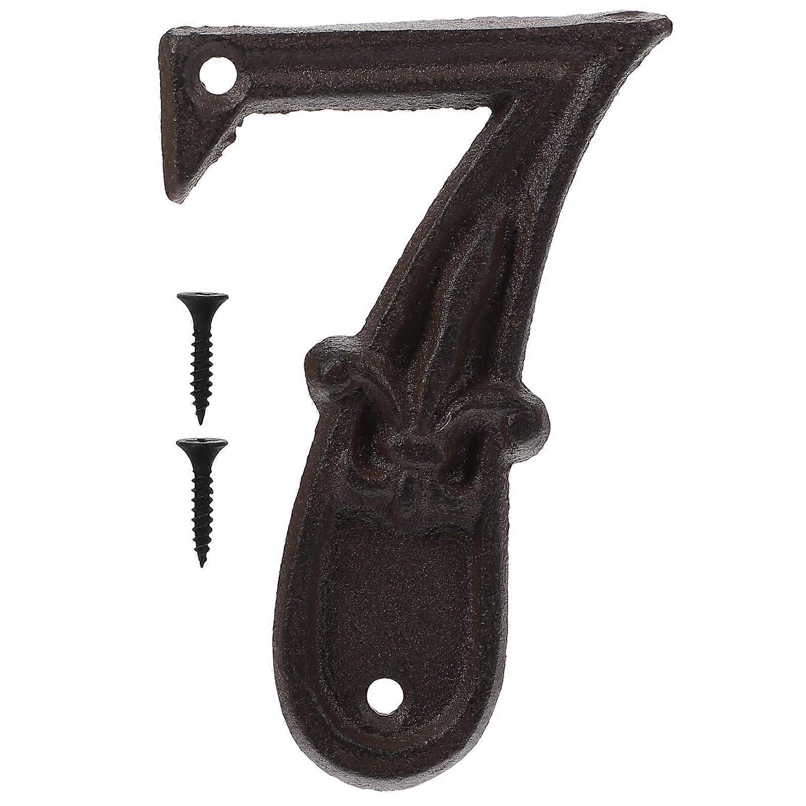 House Numbers Plaques Cast Iron Decorative Door Address Number 7 Indoor Use Black 11x7.5cm Hammered Look 1Pcs