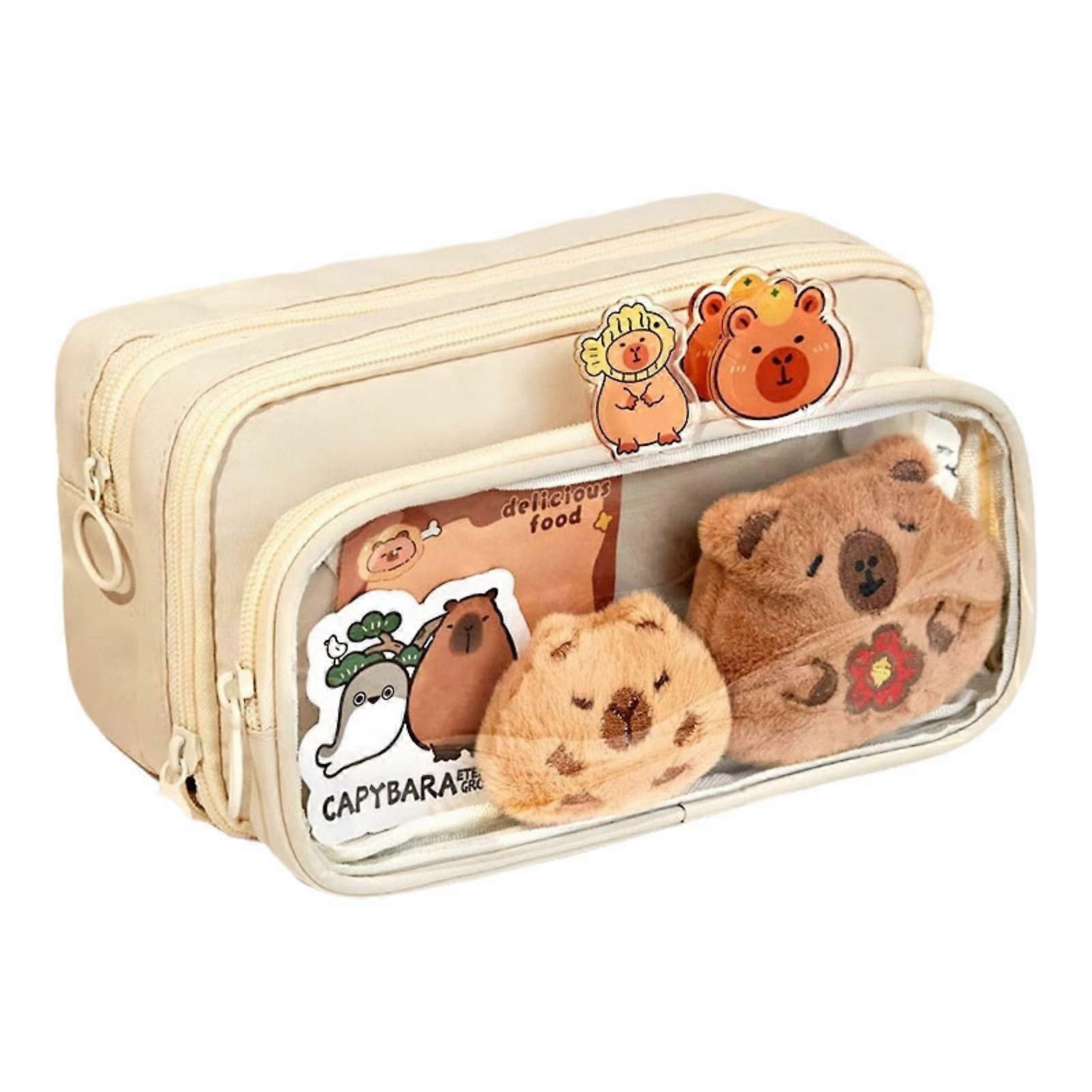 Capybara Pencil Case, Large Capacity MultiLayer, Cute for Children, Brown