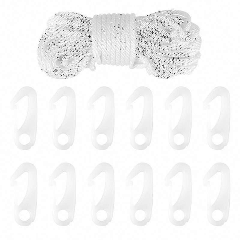 Flagpole Rope Clips Kit - 1/4 Inch 50 Ft Nylon Replacement String with Thick Wire Hooks for Flag Pole