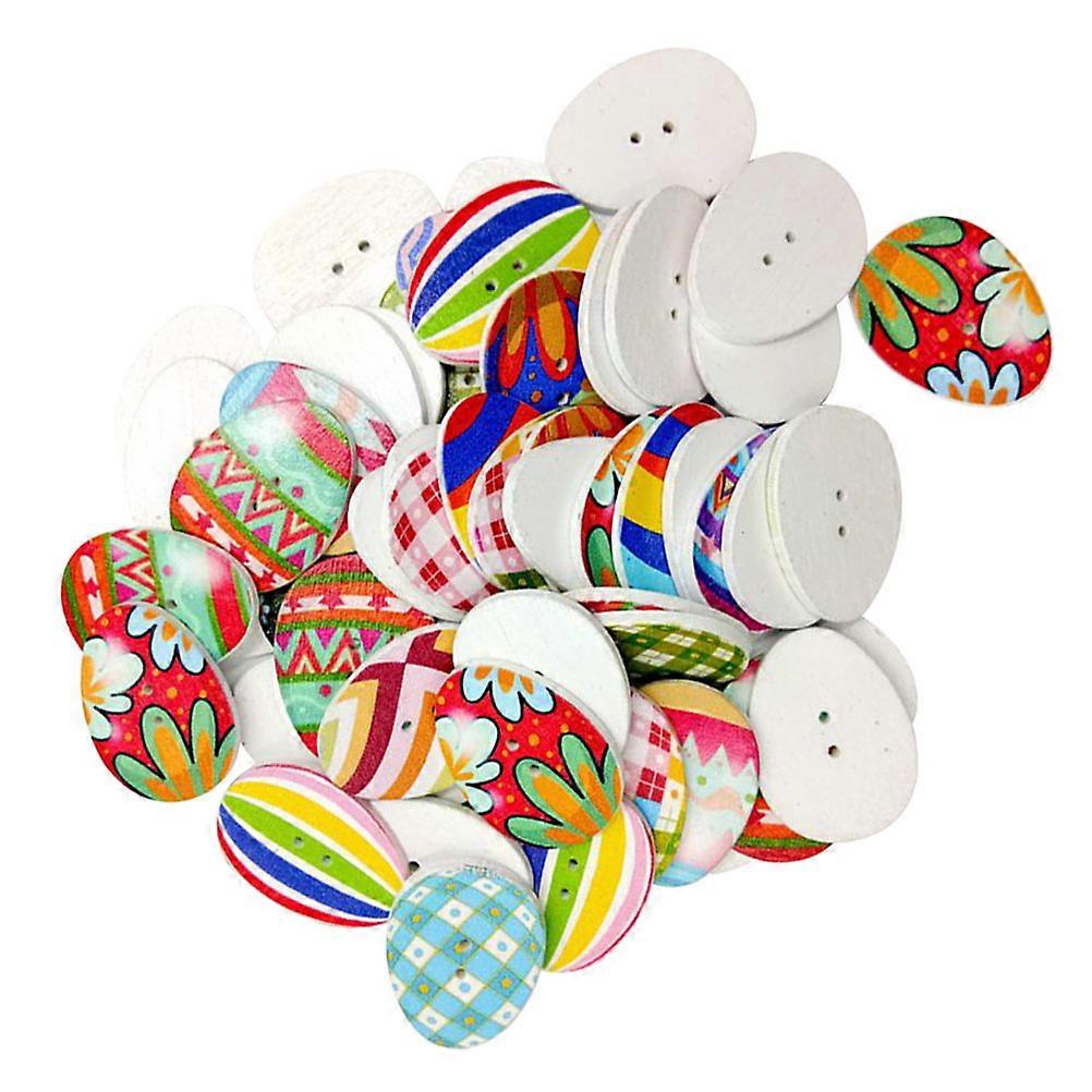 أزرار خشبية على شكل بيضة لصياغة ملابس احتفال عيد الفصح الزخرفية 50 قطعة