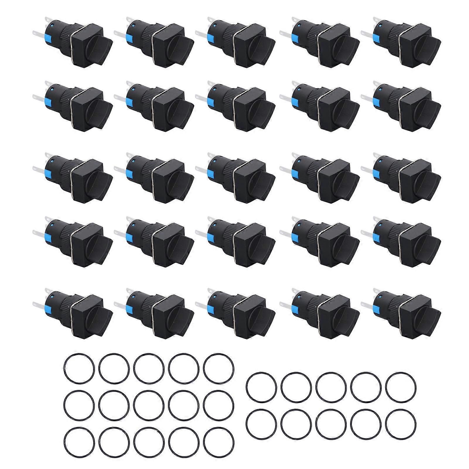 25Pcs Rotary Switch Knob 2 Position Self Locking Square Selector 16mm Set Kit with LightGreen