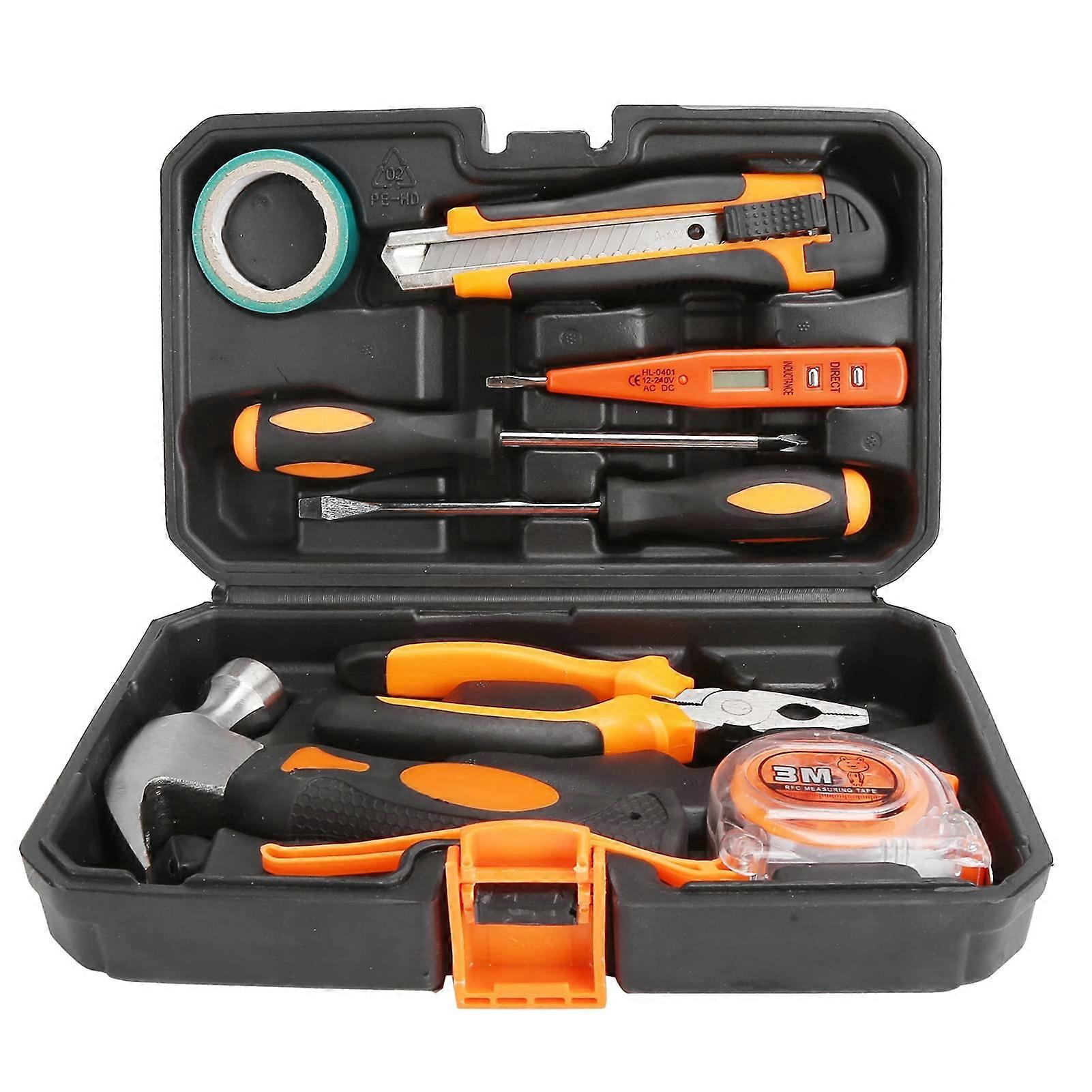 DIY Home Repair Tool Kit - 9-Pc Screwdriver Hammer Utility Knife Set - Portable Toolbox For Home Office Garage Car Trunk