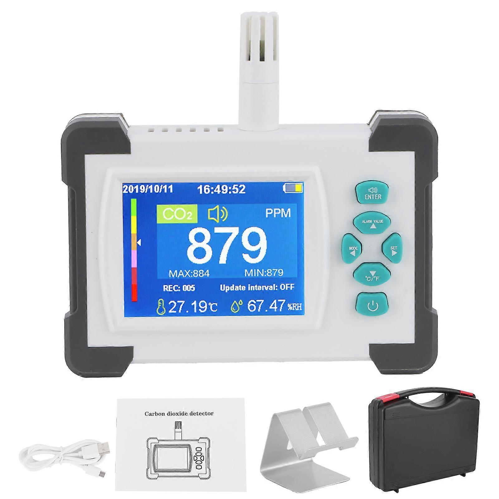 CO2 Detector Sensor Analyzer with Humidity Temp Meter Rechargeable Upgraded