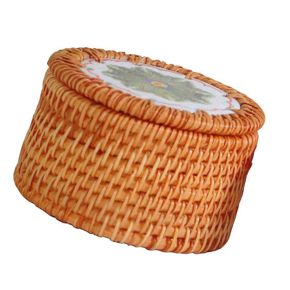 Woven Rattan Basket Practical Container Bedroom Sundries Organization Wood Color 1Set
