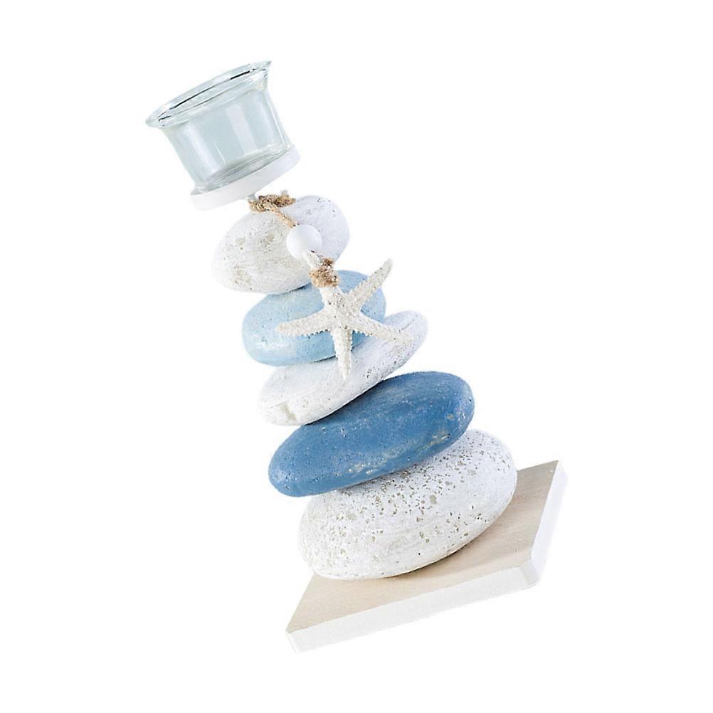 Mediterranean Style Blue Stone Candlestick Decor for Home and Office Decorative Use 1PC