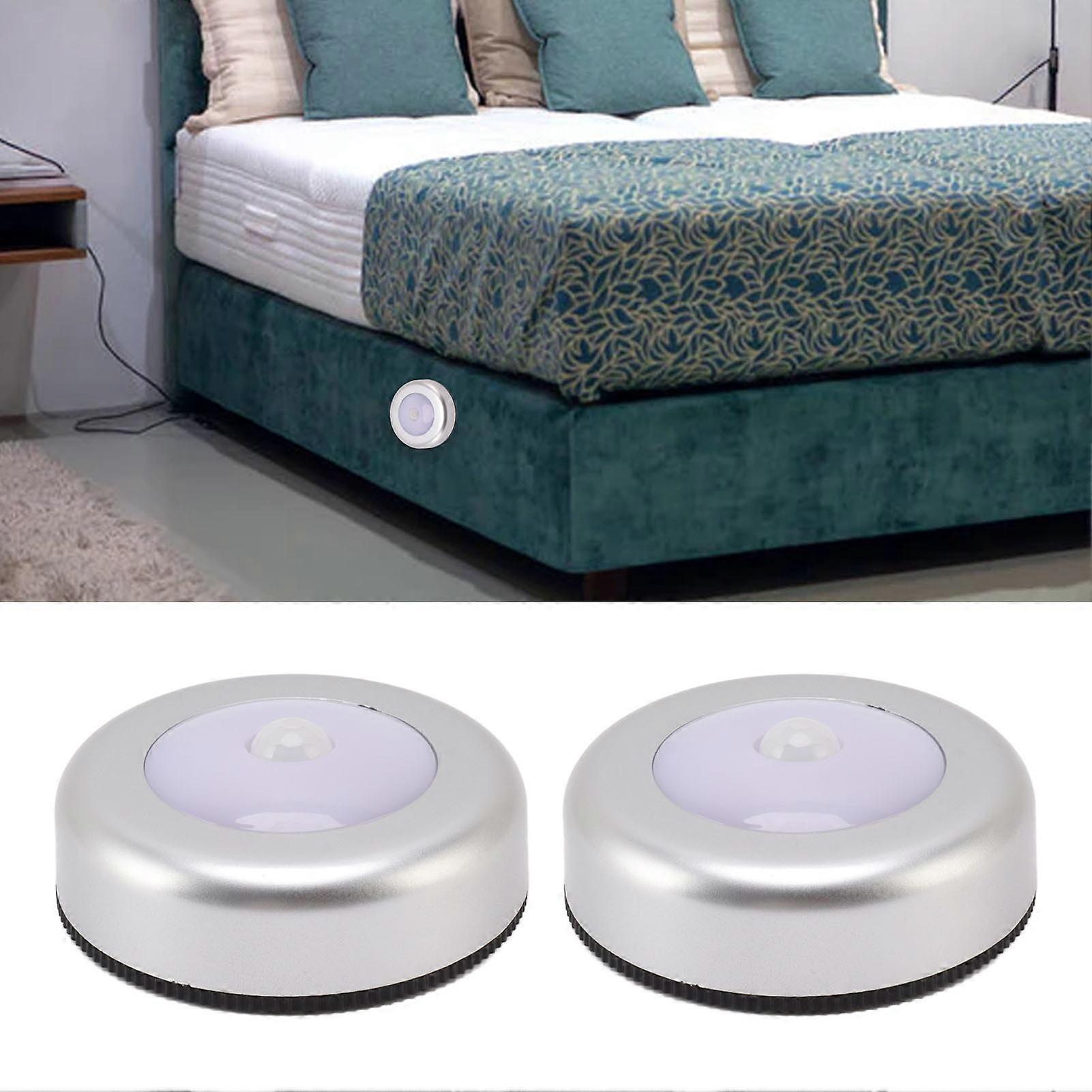 Motion Sensor Night Light Eye Protection Round Small LED Induction Lamp for Closet Drawer Bed Bottom 2pcs Warm Light 