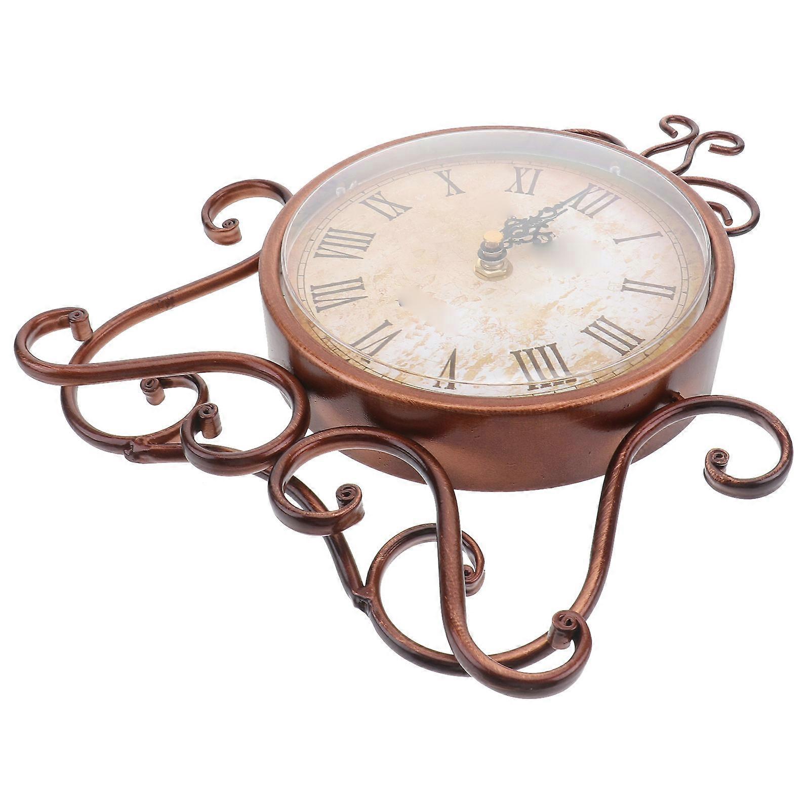 Living Room Decorative Table Clock Antique Style Iron Craft Table Clock for Home Desk Quiet Operation 24x28x10cm 1Set