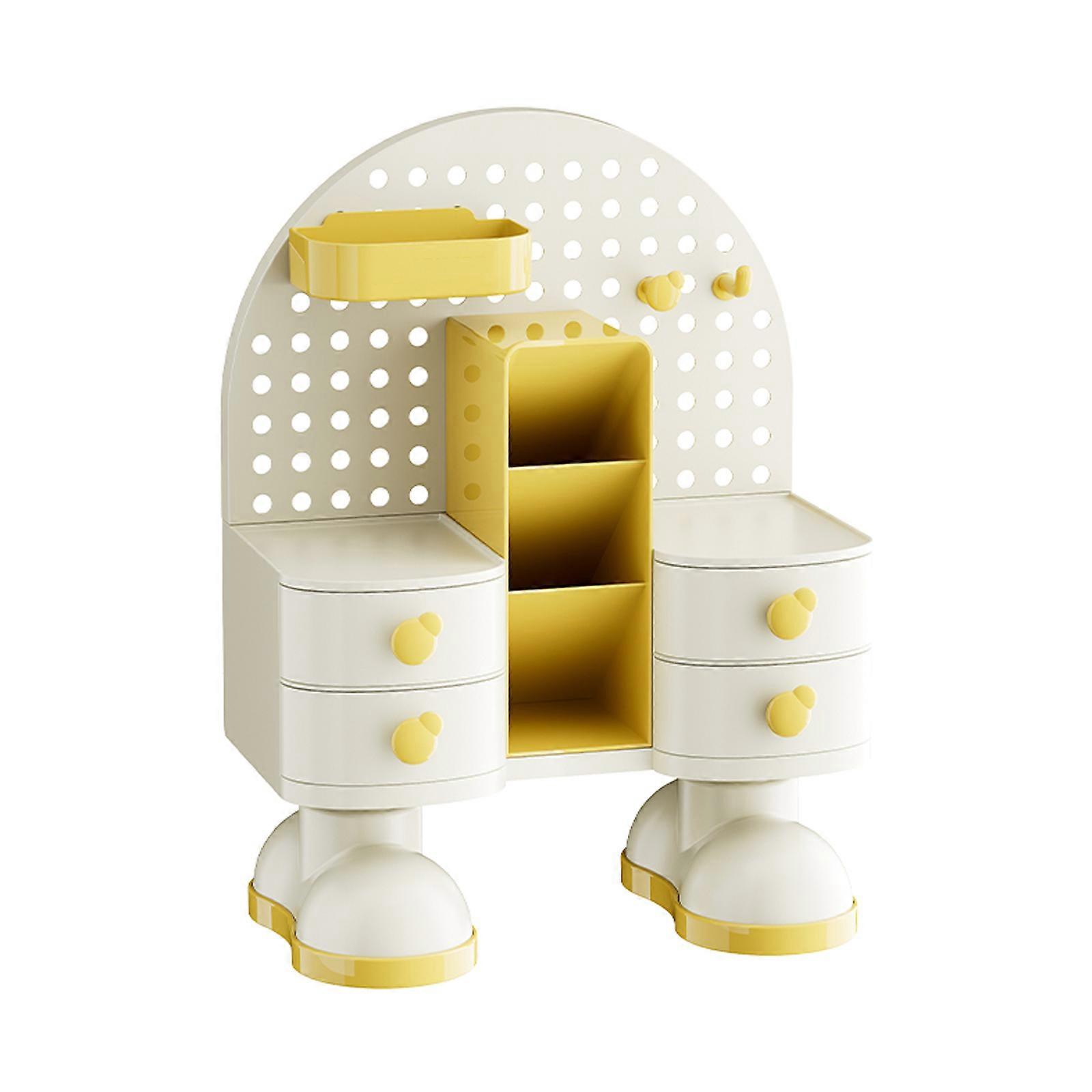 Ergonomic Desktop Organizer With Drawers Space Efficient Office Desk Pen Storage Box with Drawers and Pegboard  Yellow