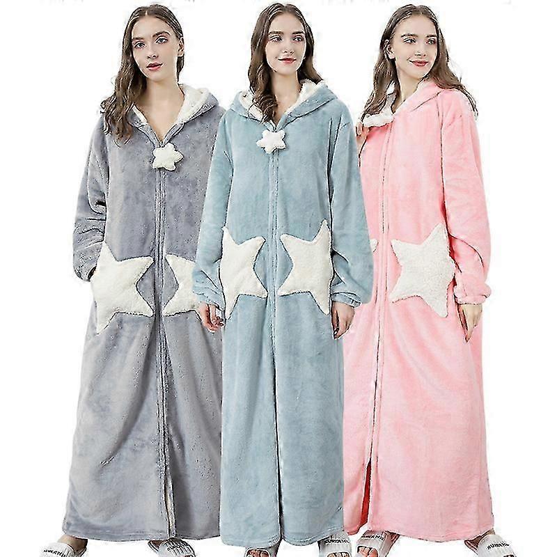 Shenzhen Qilintong Technology Co Ltd Womens long warm thick coral fleece bathrobe flannel star night