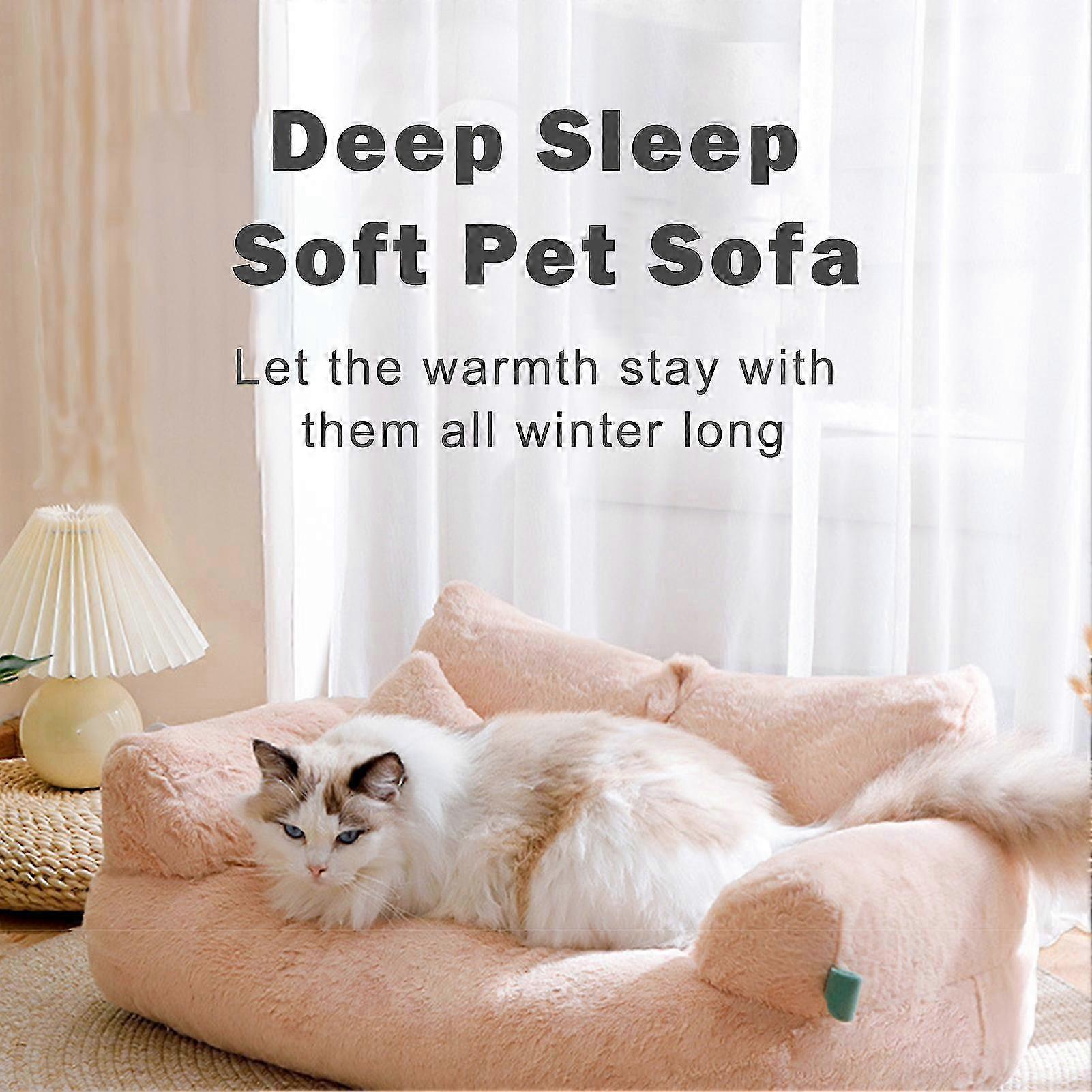 Ultra-Soft Plush Cat Bed for Indoor Cats - Comfortable Sofa Design to Relieve Muscle & Joint Pressure with Removable Cover