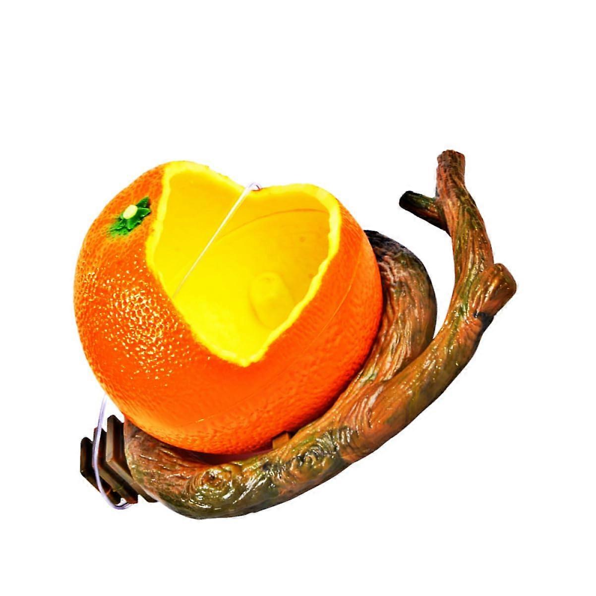 Creative plastic parrot bowl with flat bottom, tree branch design, bird feeder, safe and easy to clean, orange.