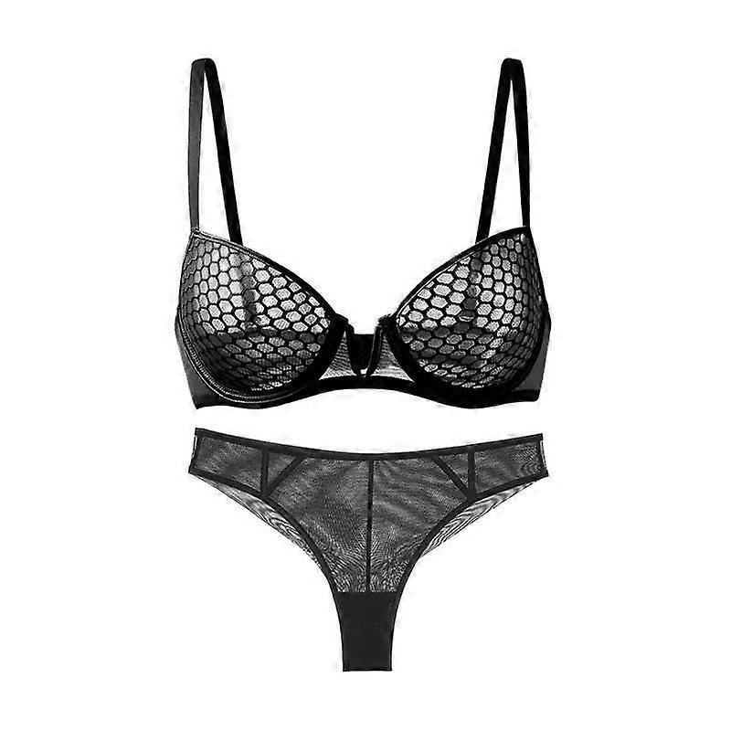 Lace Underwear Sexy Briefs Honeycomb Pattern Ultra-thin Soft Steel Ring Bra Large Breasts Show Small Large Size Bra Set