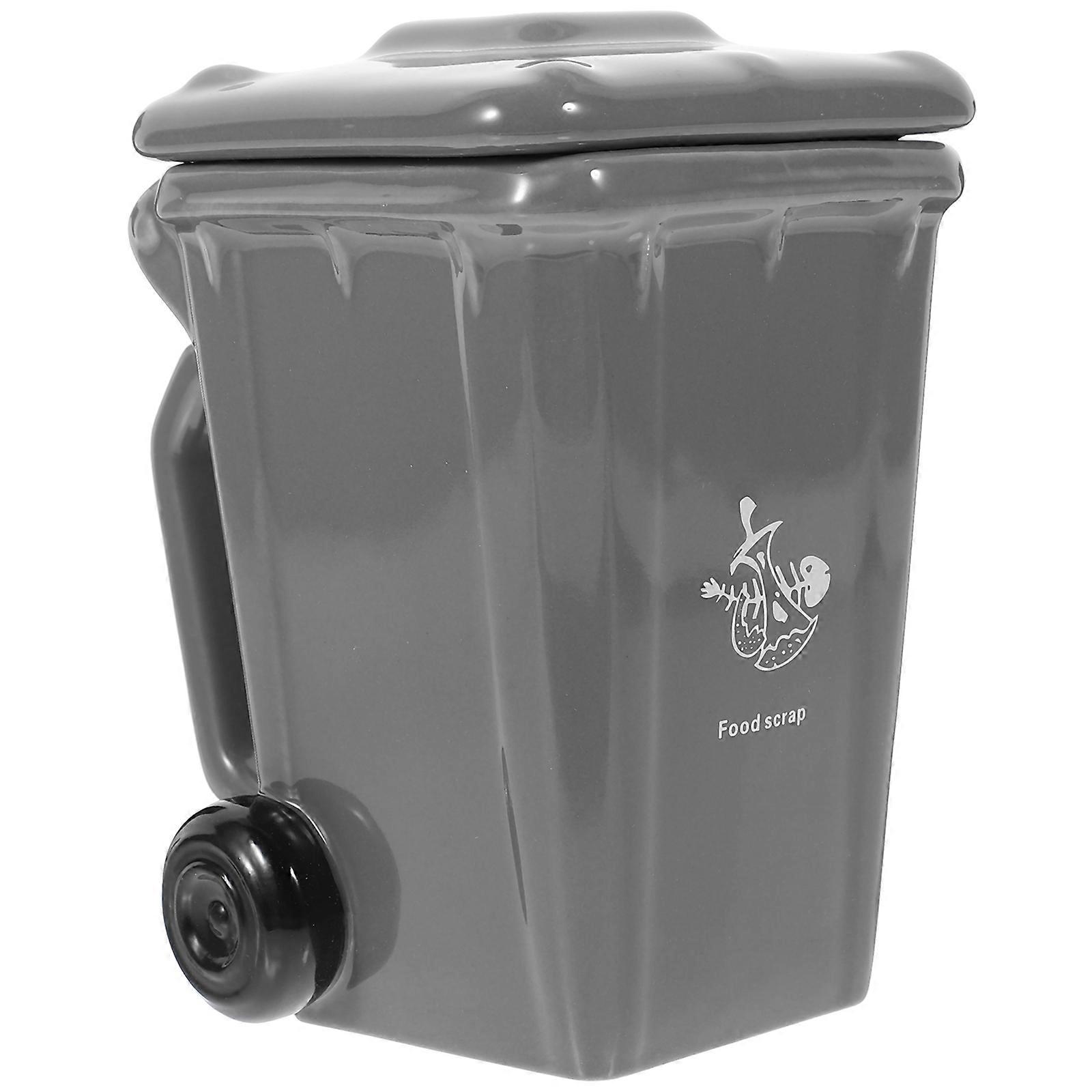 Dark Grey Ceramic Coffee Mug for Storage with Comfortable Handle and Unique Trash Bin .5 oz