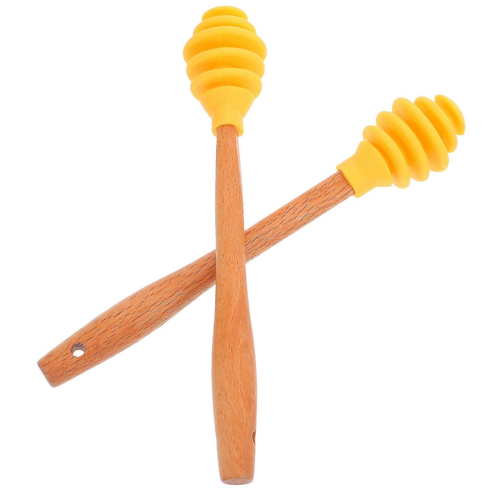 Honey Stirrer with Wooden Handle and Silicone Tip for Efficient Mixing at Home Assorted Color 2pcs