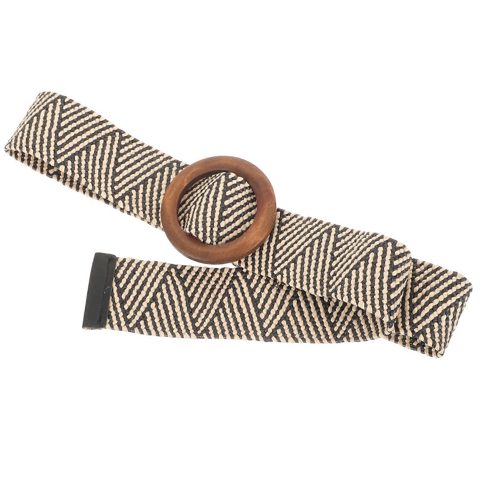 Woven Elastic Waist Belt with Wooden Buckle, Stylish Wide Band for Ladies, Comfortable Accessory for Dresses, Jeans, All Occasions, for Mom,