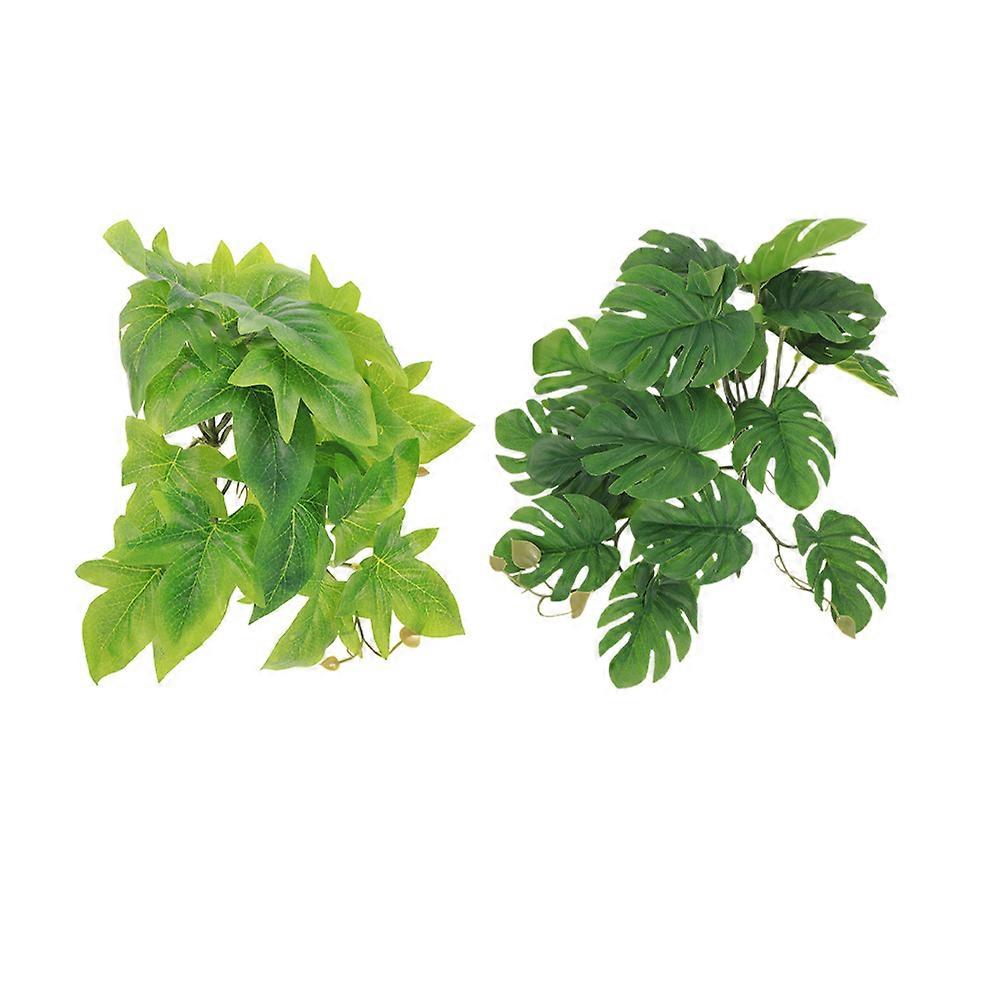 Realistic Reptile Plant For Terrarium 2pcs Artificial Hanging Plants Suction Cup Reptile Habitat Decor