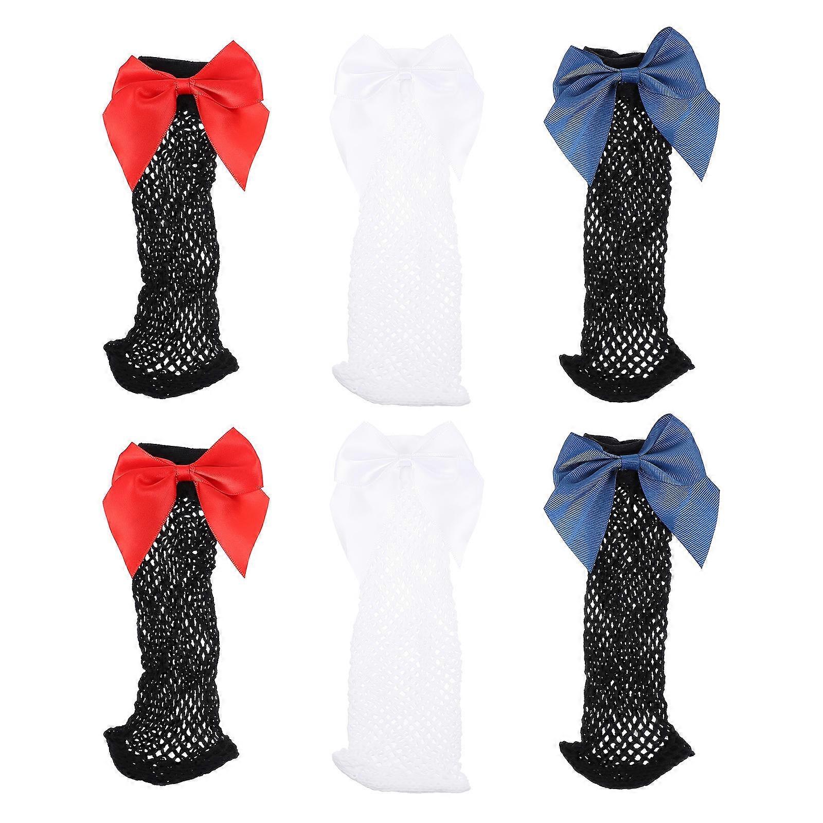 Bowknot Fishnet Socks For Women 3 Pairs Assorted Color Short Net Socks Elastic Design Comfortable Wear