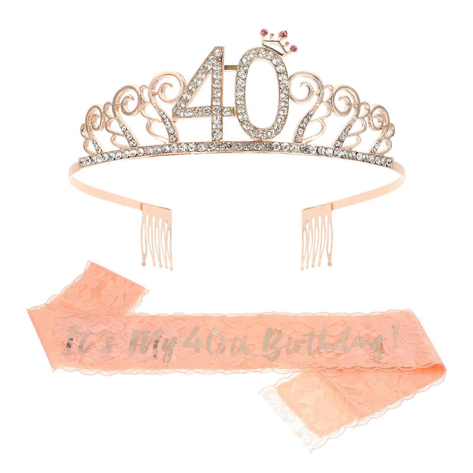 2Pcs Birthday Crown And Sash Set With Adjustable Clip For Girls Party Style Decorations In Multi Color