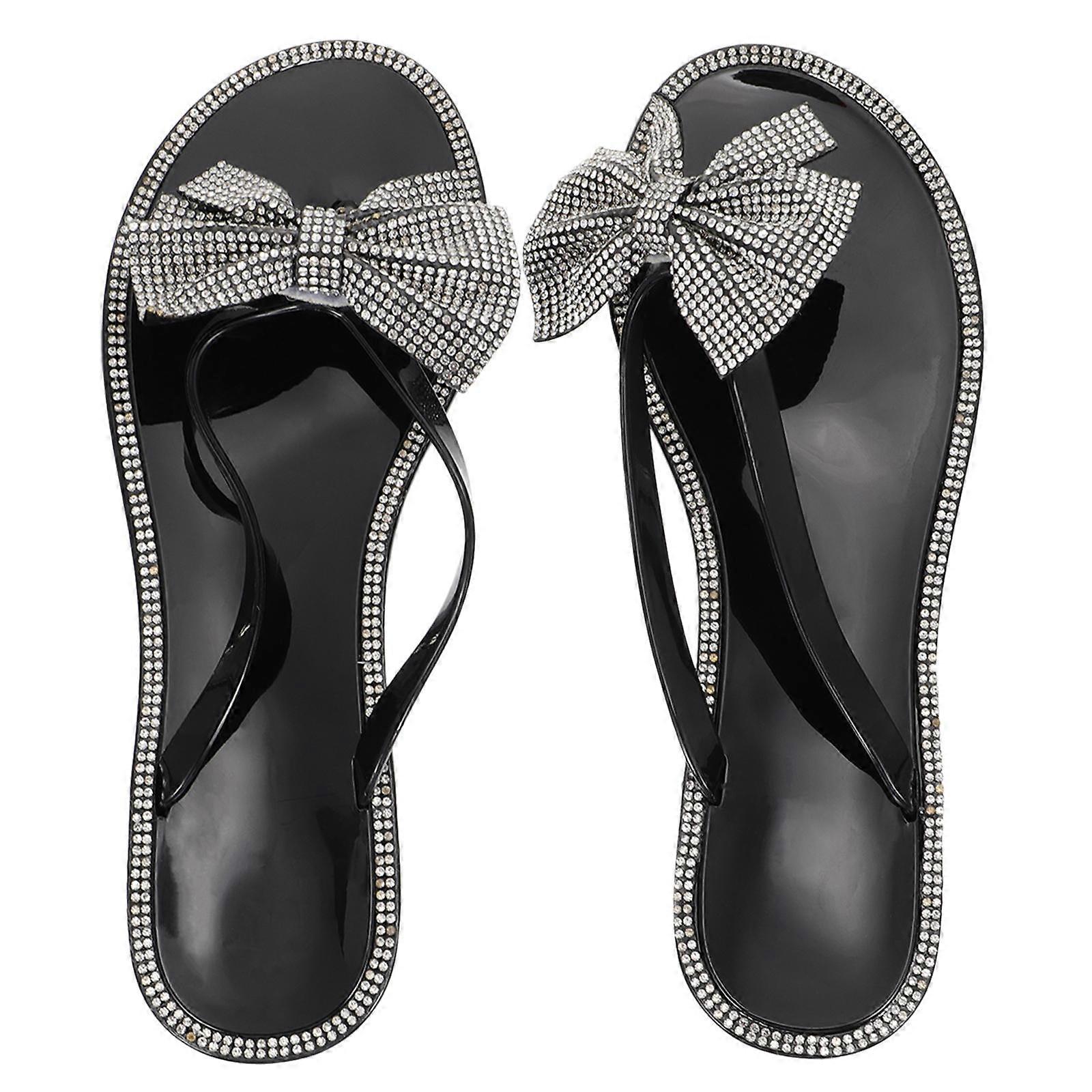 Adult Bowknot Flip-Flops Ideal For Summer Use Offers Stability When Wearing With Rhinestone Decor In 1 Pair