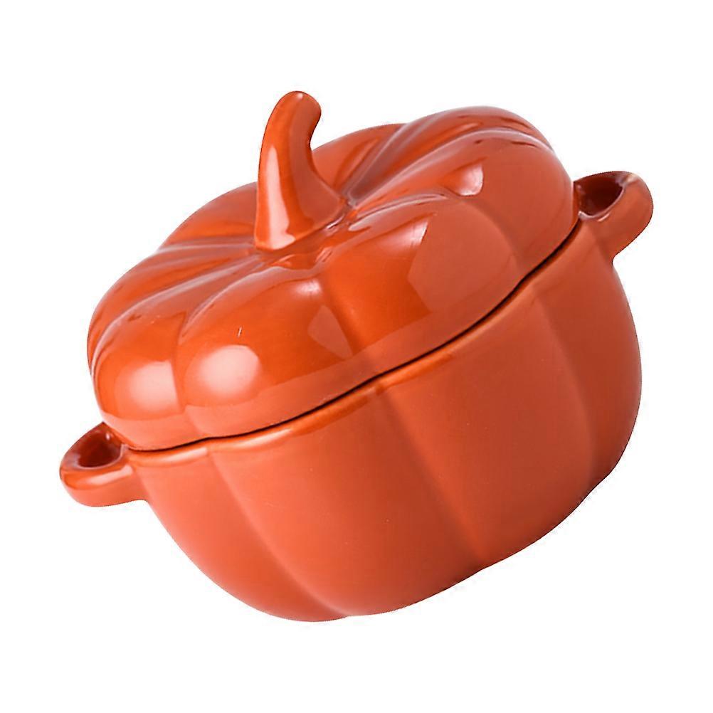 Orange Ceramic Soup Bowl With Handles 420ml Size Ideal For Household Users 1Pcs Perfect For Cooking Dining And Storage