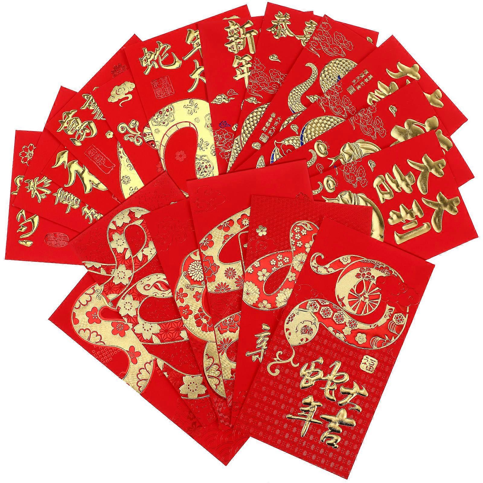 18 Pcs Chinese New Year Red Envelopes for Year of Snake Lucky Money Bags Made of Paper