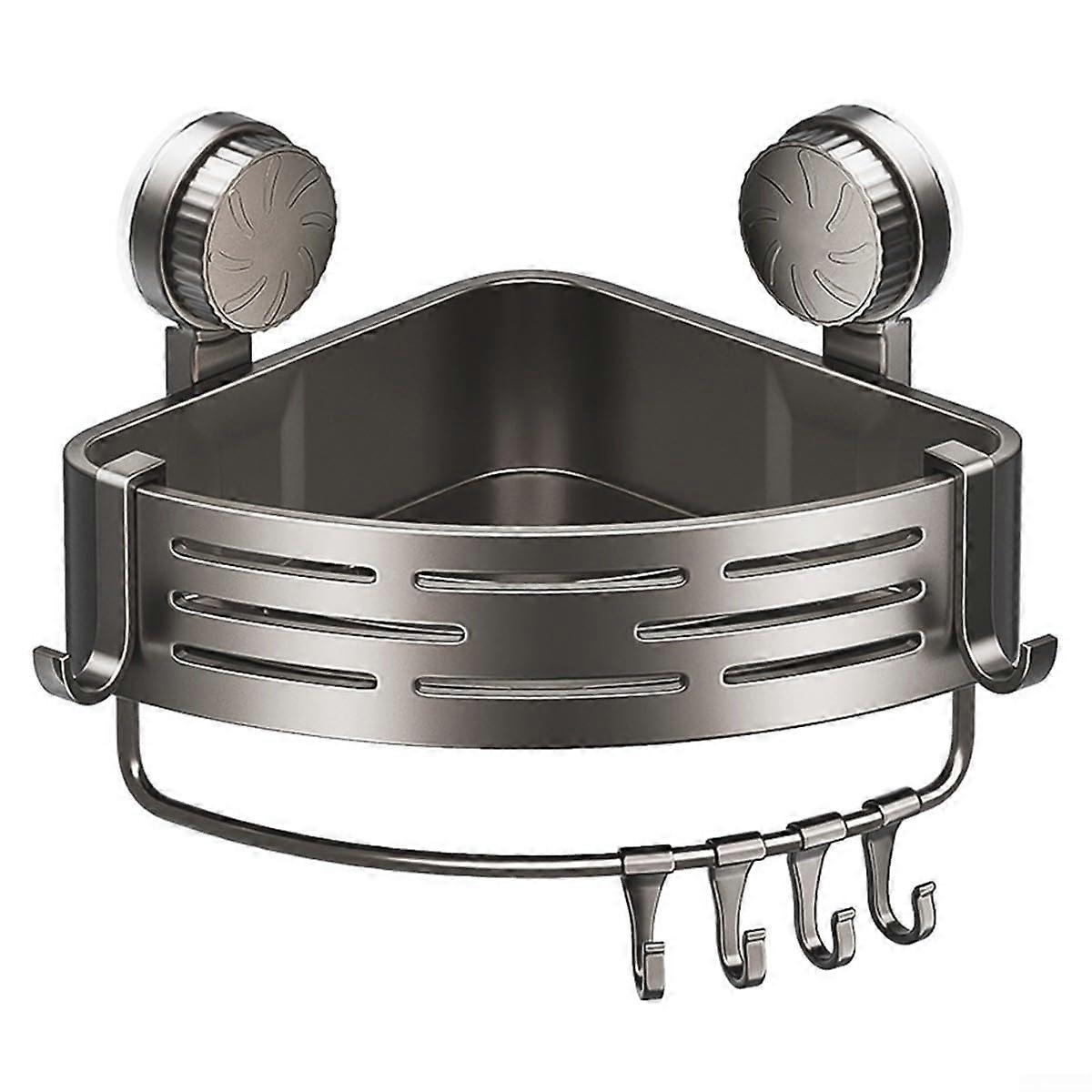Shower Corner Shelf with Suction Cup, Space-Saving Bathroom Organizer for Towels and Essentials with Rod