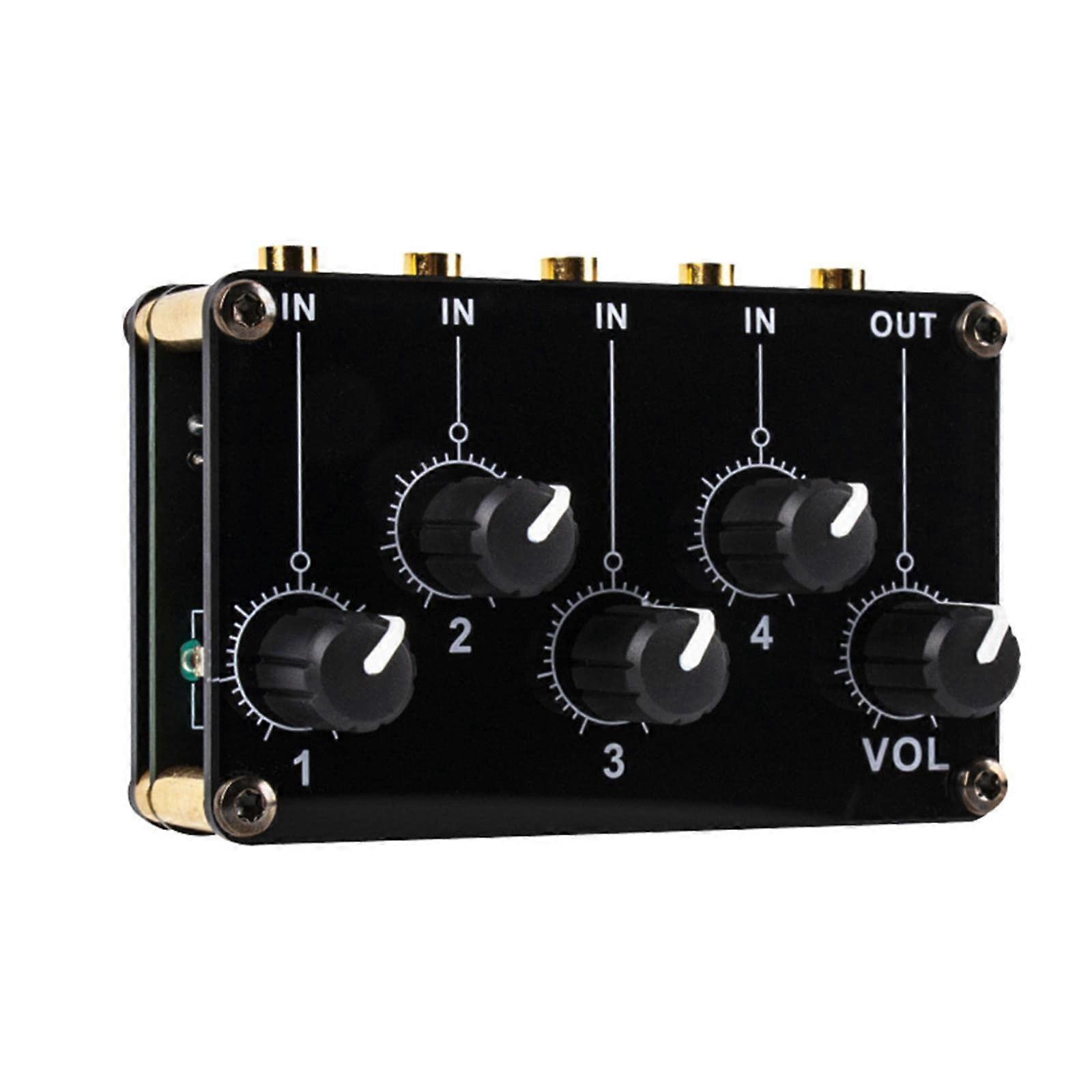 Mini Stereo 4 Channel Line Mixer for Studio Recording, Portable Audio Mixer for Home Cinema and KTV Use