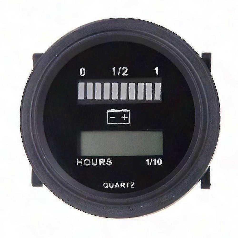 12V/24V/36V/48V/72V LED Digital Battery Charge Indicator with Hour Meter Gauge - Black