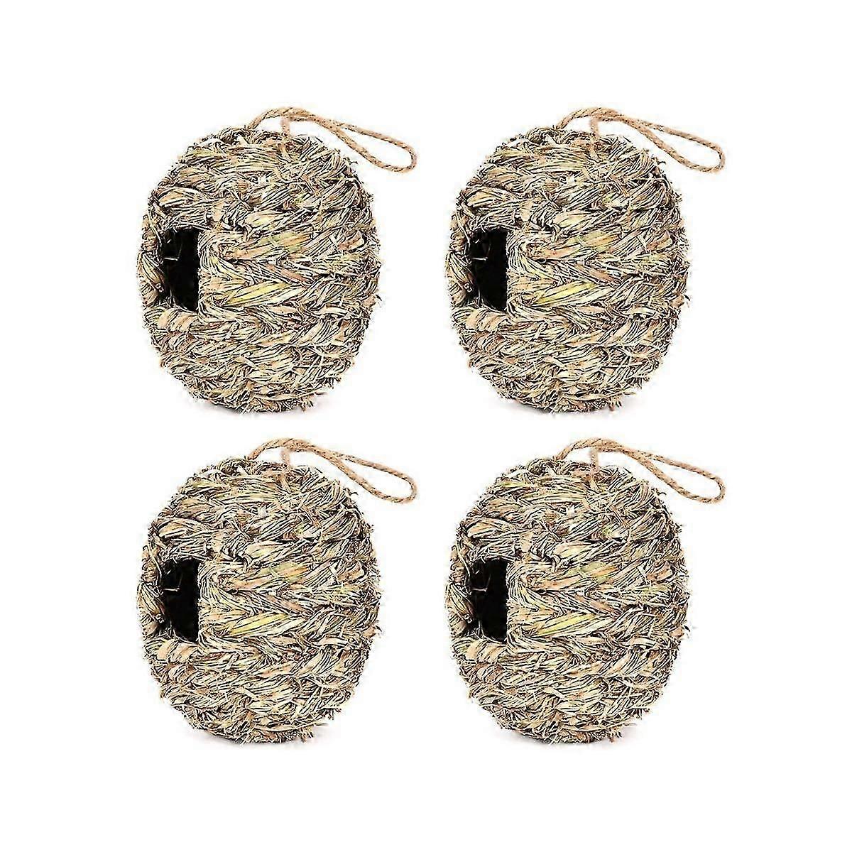 4 Pack Hanging Bird Nest House for Outside,Ball Shape,Hand Woven,Made of Natural Grass,Perfect for Garden,Patio