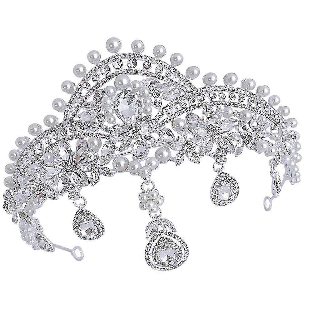 Silver Rhinestone Tiara for Wedding Decorations and Special Occasions with Stunning Simulated Pearls