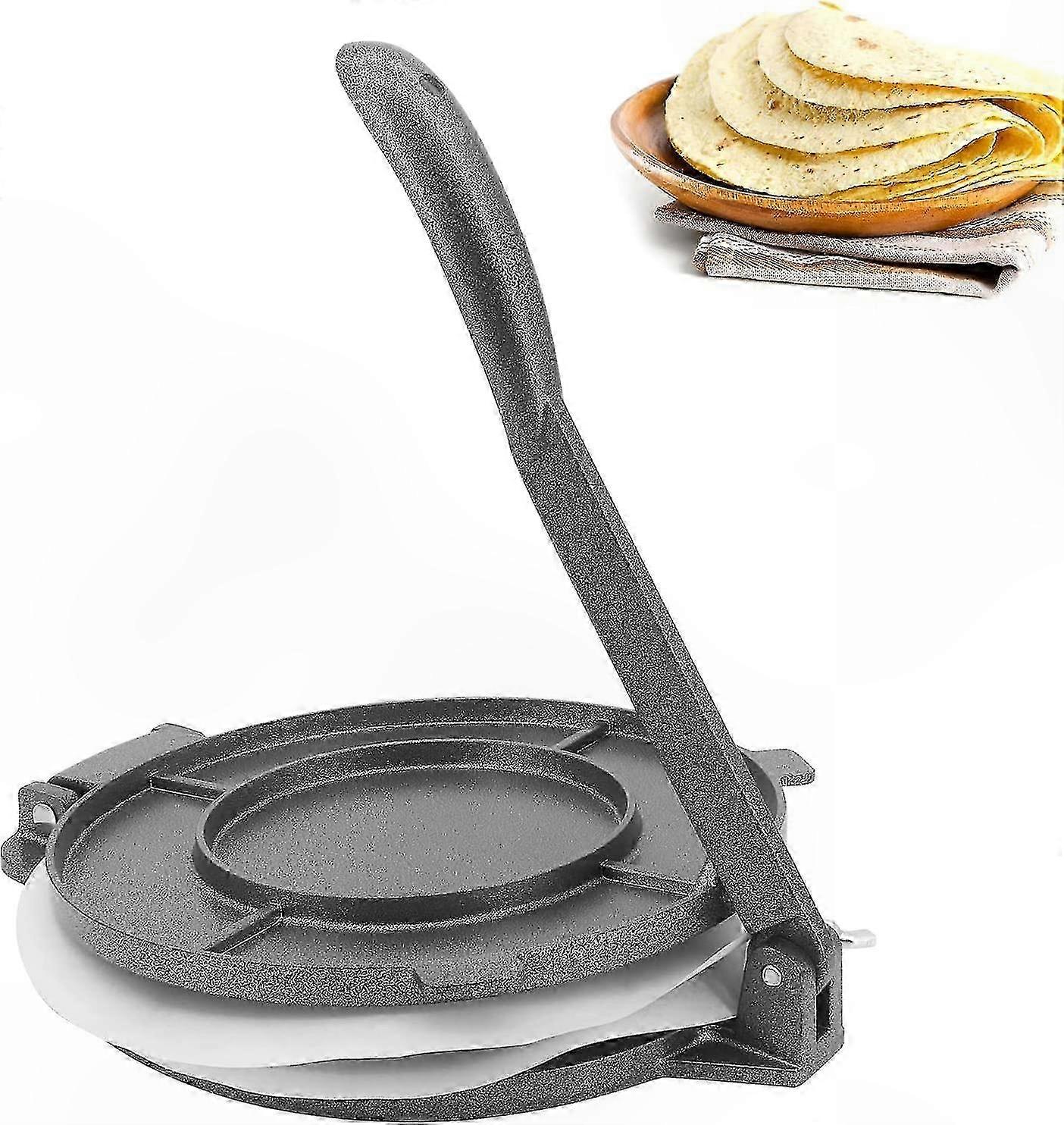Cast Iron Tortilla Press, 20cm Flatbread Maker for Tortillas, Chapati, Roti - Non-Stick Baking Tool
