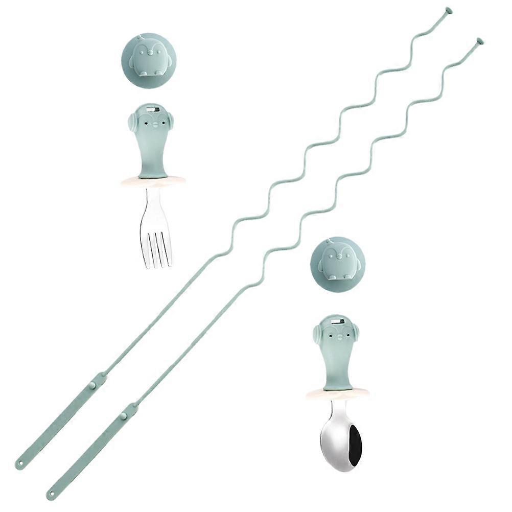 Toddler Dining Set with Suction Cups and Chains for Kids in Green Silicone and Stainless Steel 1 Set