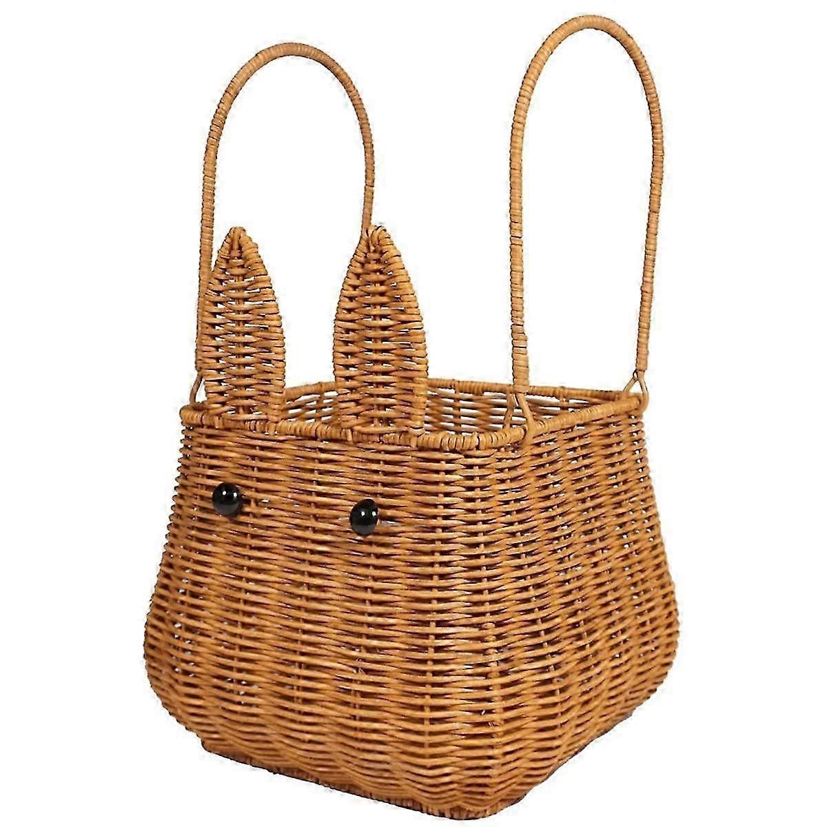 Rattan Basket with Handle, Egg Basket Woven Flower Girl Bread Fruit Vegetable Basket Wicker Toy Picnic Basket