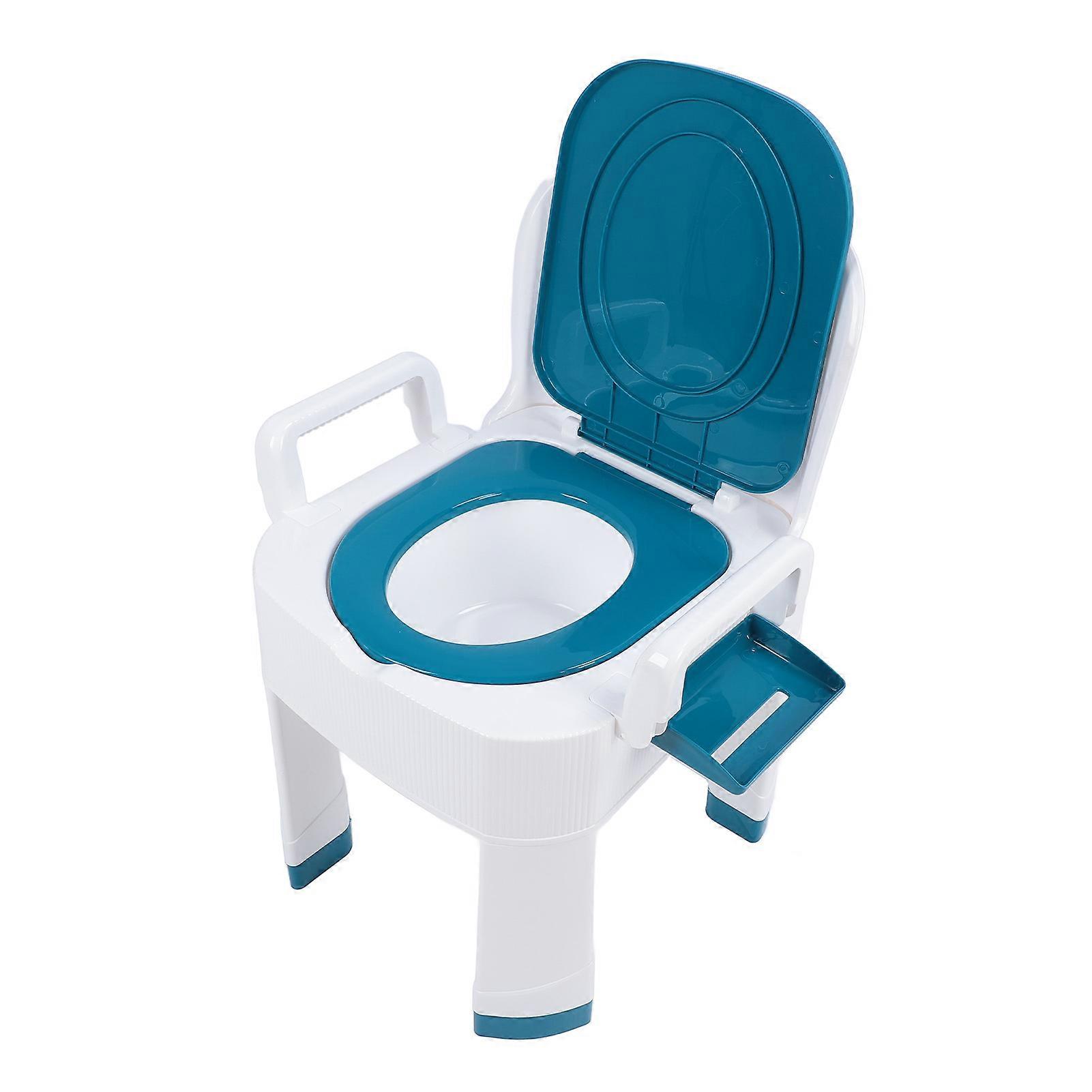 Folding Blue Bedside Commode Chair with Soft Backrest & Armrest