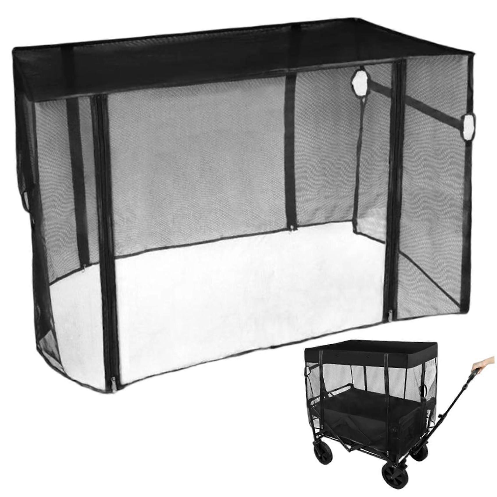 Rainproof Sunproof Wagon Canopy Cover With Zipper Collapsible Black Mesh For Outdoor Utility Trailers