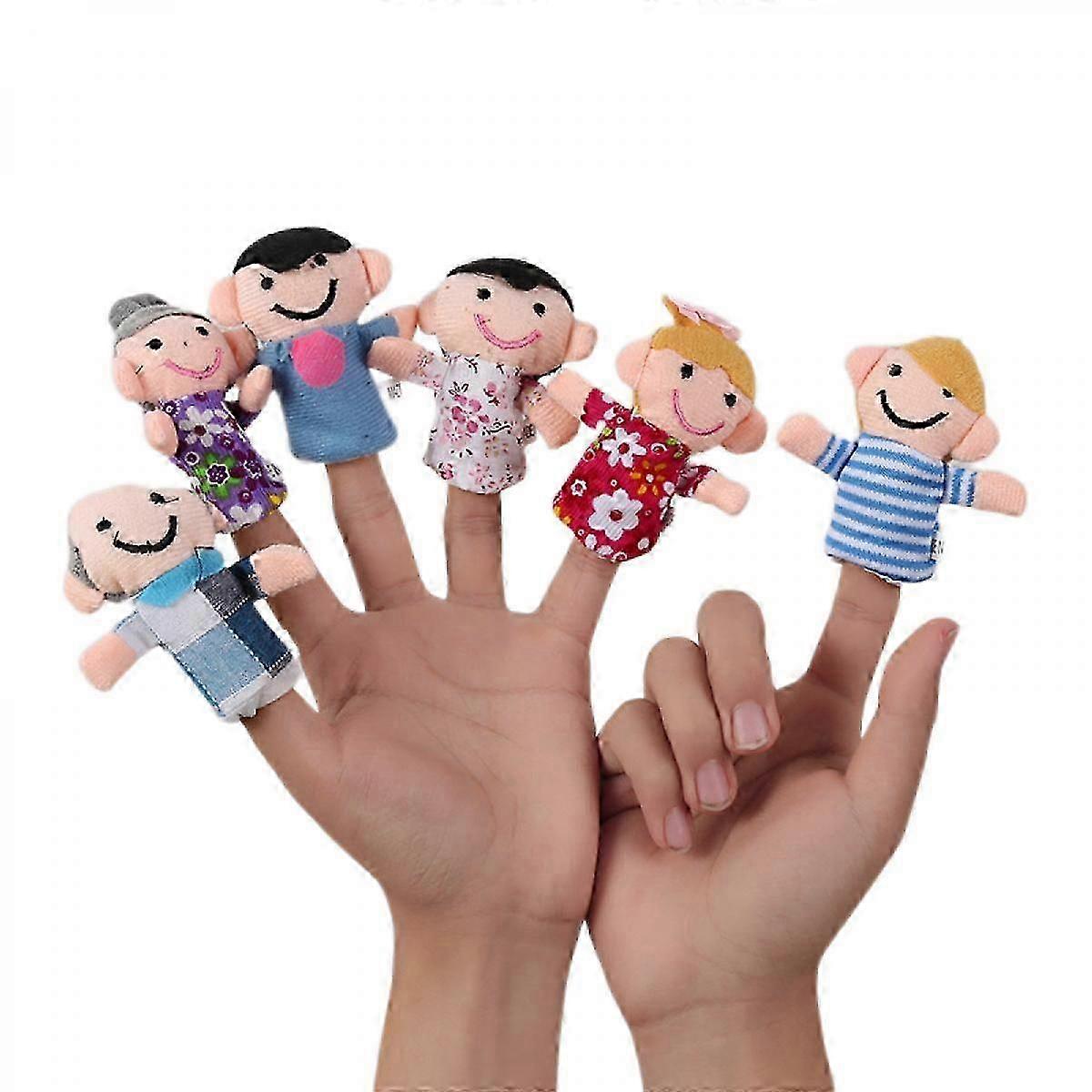 6pcs Different Cartoon Finger Puppets Soft Velvet Dolls Props Toys(family)