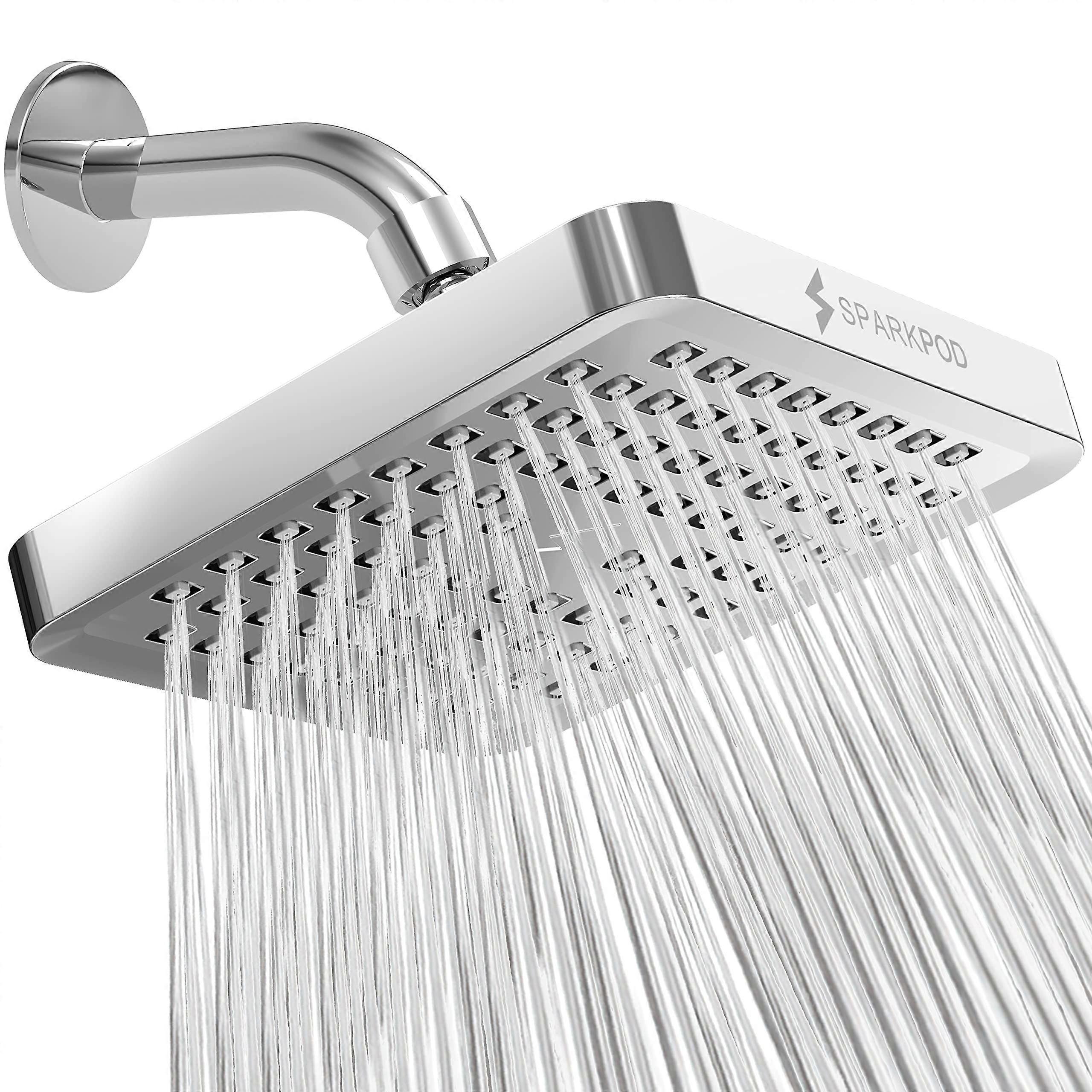 Fixed Shower Head High Pressure Rain, Polished Chrome, 15 cm Square, No Tool, Adjustable Replacement for Showers