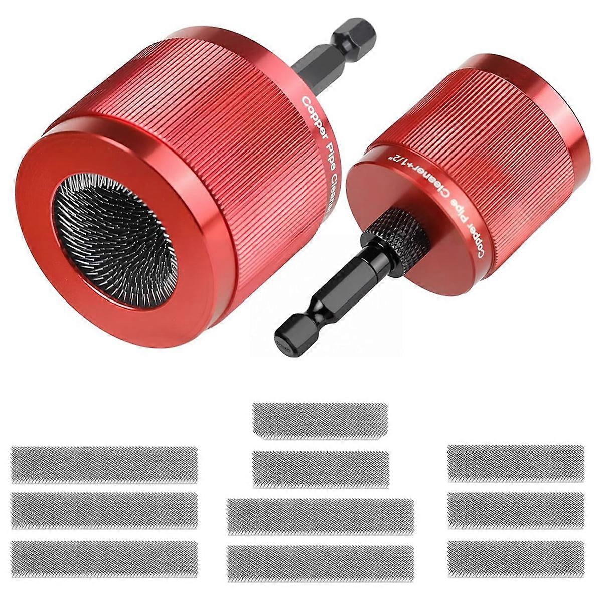 1/2in & 3/4in Copper Pipe Cleaner Set for Drill with 10 Brush Blades Plumbing Tools for Removing Rus