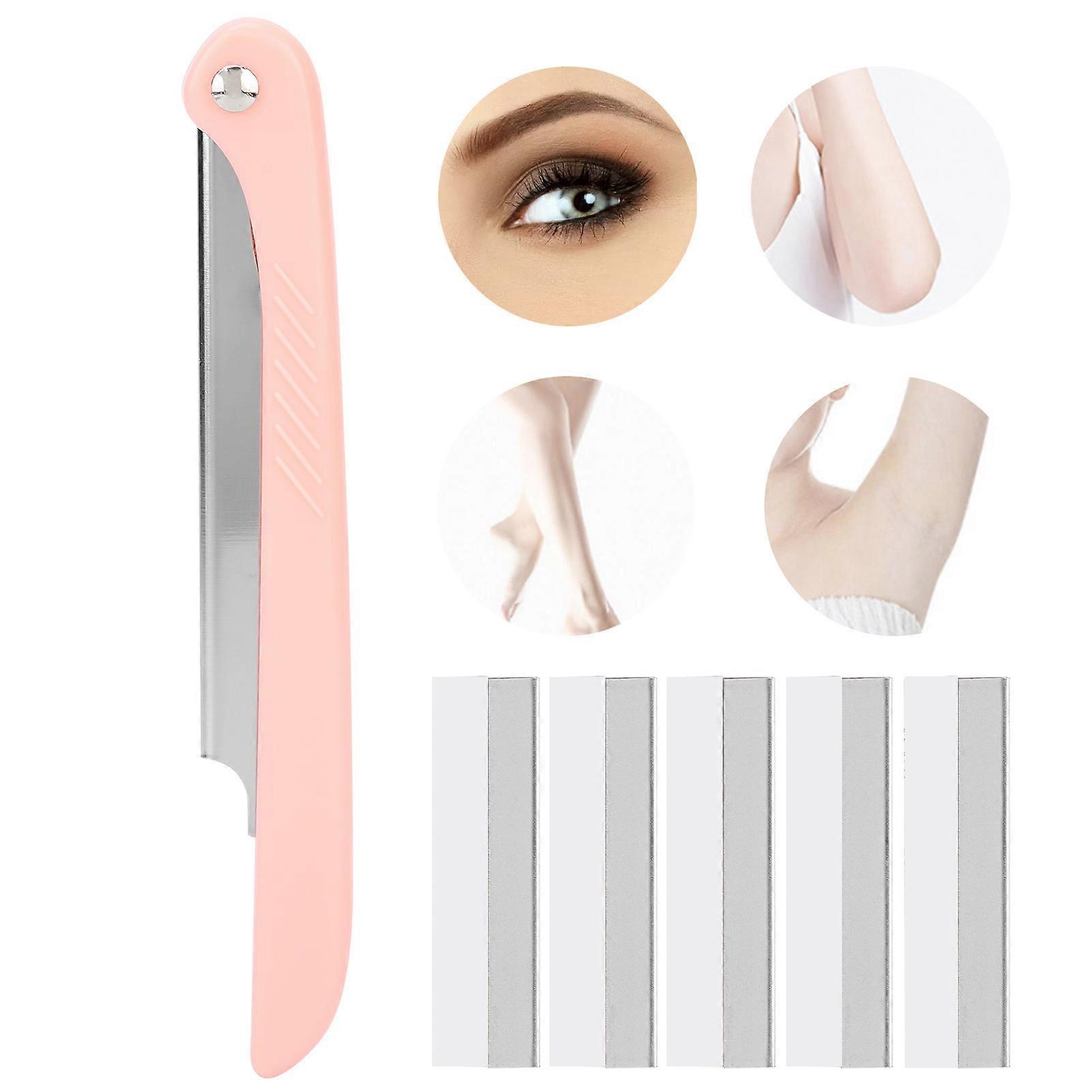 Folding Eyebrow Razor with 5 Blade Refills Portable ABS Tool