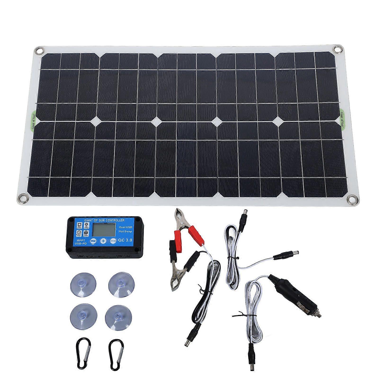 100W Solar Panels Kit IP67 Waterproof High Efficiency Solar Panel Charger with 12V 24V 20A Controller 2 Hooks for Outdoor