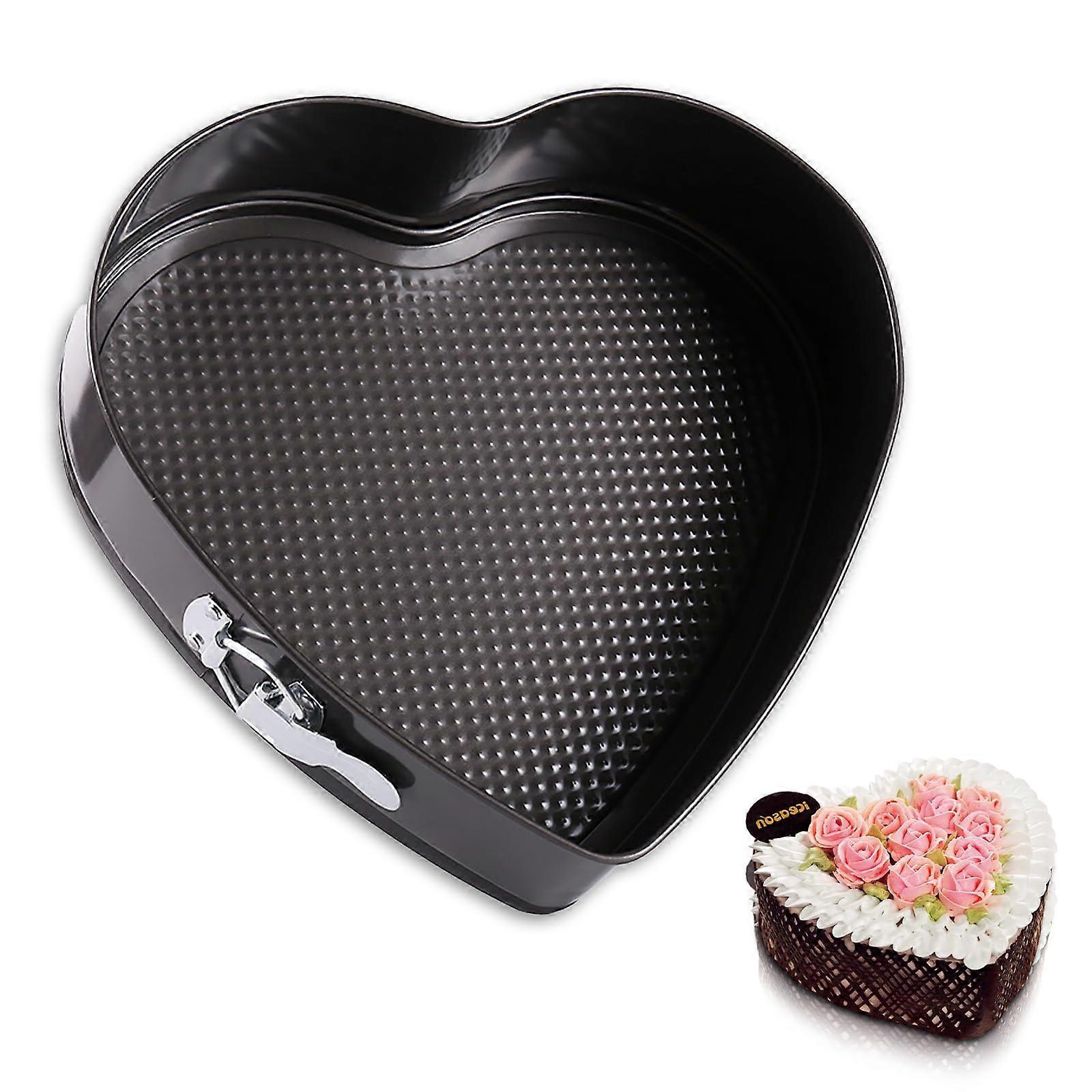 Heart Shape Cake Tin 10 Inch Stainless Steel With Removable Base Snap Closure Non Stick Layer For Chiffon Cake Black